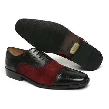 Black leather Oxford lace-up with dark red suede combination