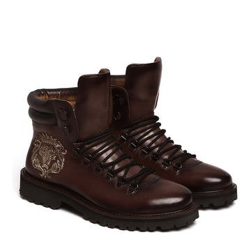 Zardosi Lion Chunky Sole In Dark Brown Leather Lace-Up Boot