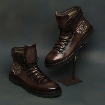 Zardosi Lion Chunky Sole In Dark Brown Leather Lace-Up Boot