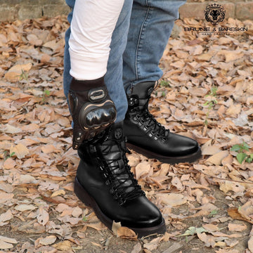 Light Weight Black Biker Boot With Lace-Up Closure By Brune & Bareskin