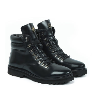 Light Weight Black Biker Boot With Lace-Up Closure By Brune & Bareskin