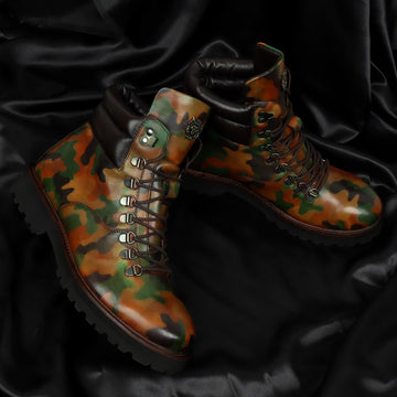 Hand Colored Camo Tan Leather Boot in Light Weight by BRUNE & BARESKIN (512 gm)