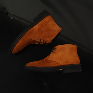 Orange Suede Leather Cap Toe 3-Lace Eyelets Chukka Boots by Brune & Bareskin