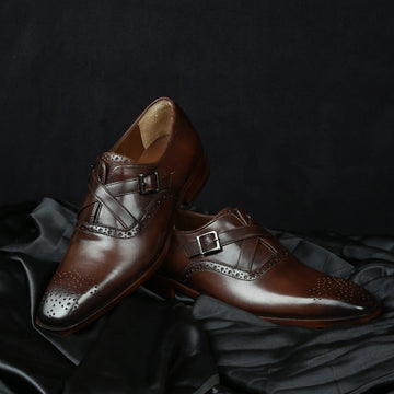 Dark Brown Cross-Strap Leather Formal Shoes by Brune & Bareskin
