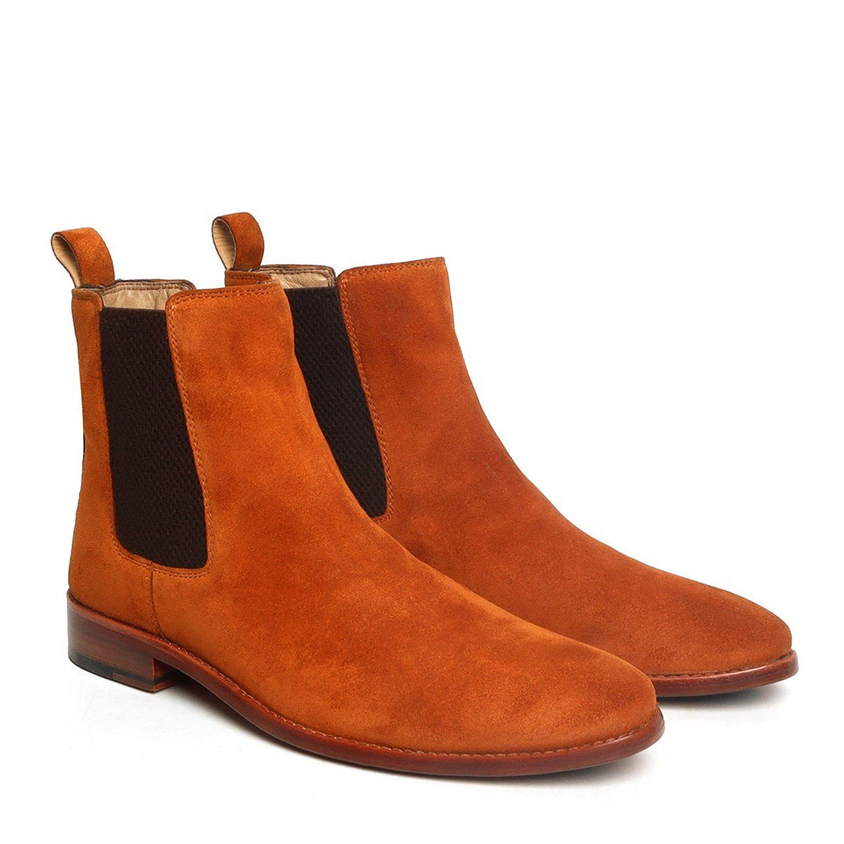 Orangish Tan Suede Leather Hand Made Chelsea Boots For Men By Brune & Bareskin