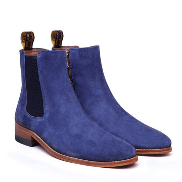 Zipper Blue Chelsea Boots In Suede Leather