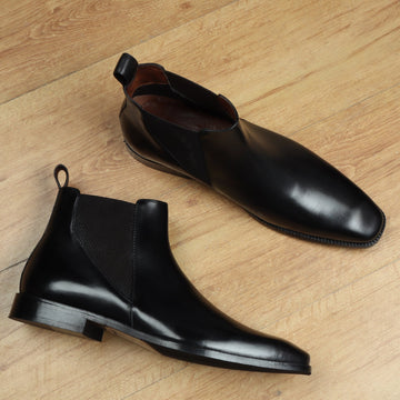New shape Black Leather Chelsea Boot by Brune & Bareskin with a Stylish Sharp Elastic Design