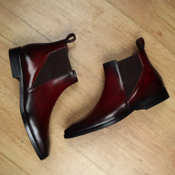 New shape Wine Leather Chelsea Boot by Brune & Bareskin with a Stylish Sharp Elastic Design