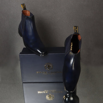 Stylish Sharp Elastic Blue Leather Chelsea Boot for Men By Brune & Bareskin
