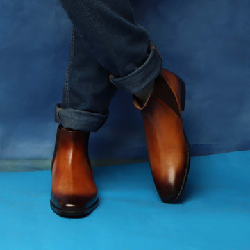 New shape Tan Leather Chelsea Boot by Brune & Bareskin with a Stylish Sharp Elastic Design