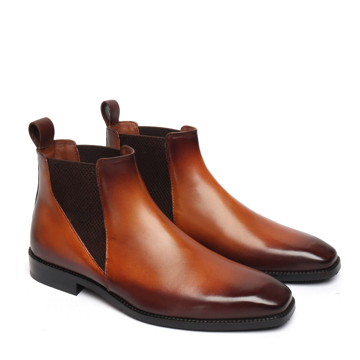 New shape Tan Leather Chelsea Boot by Brune & Bareskin with a Stylish Sharp Elastic Design