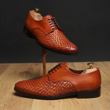 Tan Hand weaved front lace up formal shoe