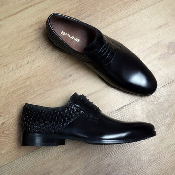 Black Hand weaved Derby lace up Closure formal shoe