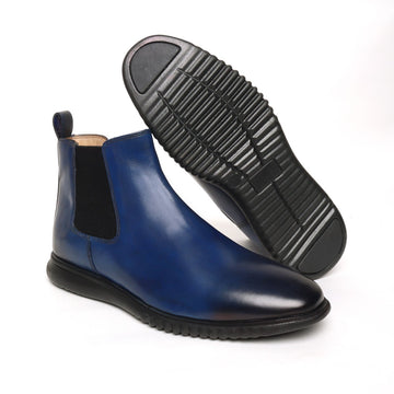 Blue Leather Light Weight Chelsea Boot by Brune & Bareskin