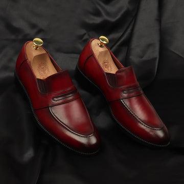 Burnished Wine Penny Loafers in Genuine Leather