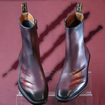 Werewolf Scratch Inspired Leather Boots in Purple-Grey Light Weight Cuban Heel by Brune & Bareskin