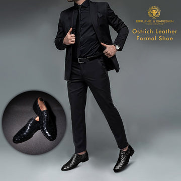 Oxford Leather Lace-Up Shoes in Black Real Ostrich Whole Cut/One-Piece