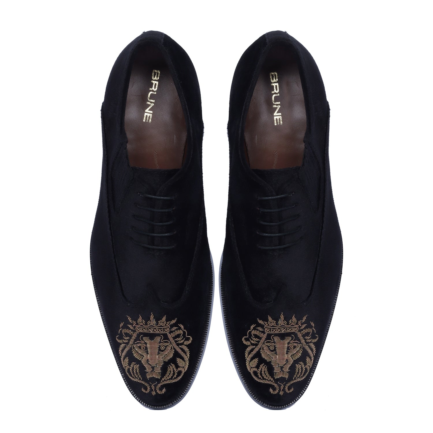 Black Velvet Lace-Up Formal Shoes with Zardosi Lion For Men By Brune & Bareskin