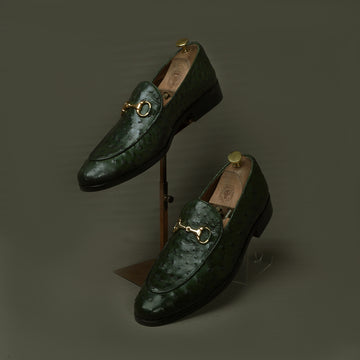 Green Loafer Exclusive Authentic Ostrich Leather with Horse-Bit Buckle