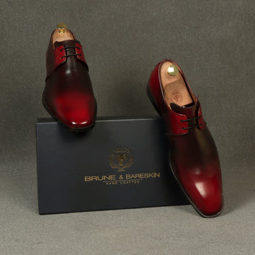 Patina Finish Derby Lace-Up Wine Dual Tone Leather Formal Shoes By Brune & Bareskin