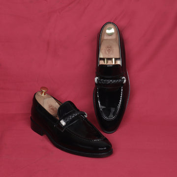 Crystal Beads Embellishments Loafers in Black Patent Leather