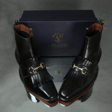 Cuban Heel Men Boots with Black Sleek Toe Fringes Horse-bit Buckle by Brune & Bareskin