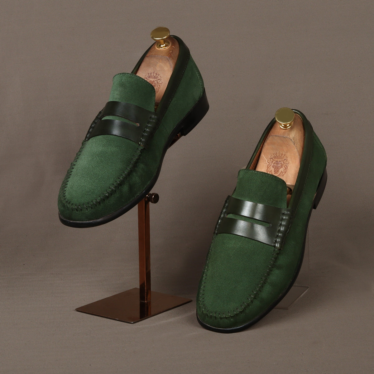 Dress Shoes Green And Gold Loafers Women's Dark Green Velvet