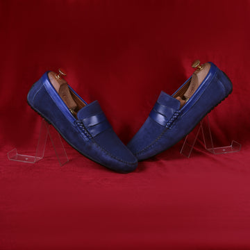 Silhouette Driver Sole Loafer in Blue Suede Leather