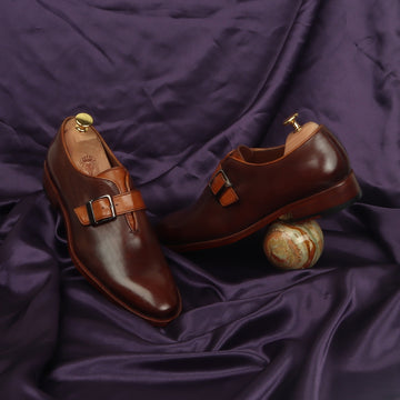 Men's Brown Brush Off Oxford Single Monk Strap Buckle Leather Shoe By Brune & Bareskin