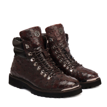 Dark Brown Biker Boots in Premium Authentic Ostrich Leather