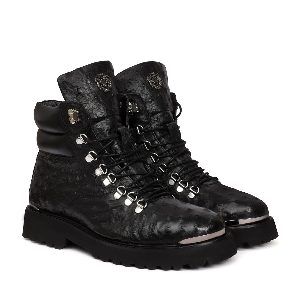 Ultra Light Weight Biker Boots in Black Premium Authentic Ostrich Leather