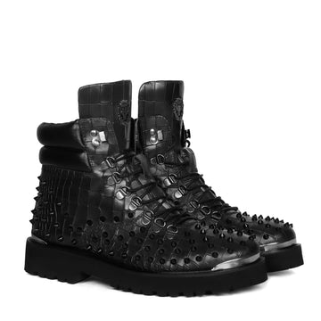 Stud Black Biker Boots in Deep Cut Leather with Ultra Light Weight by Brune & Bareskin