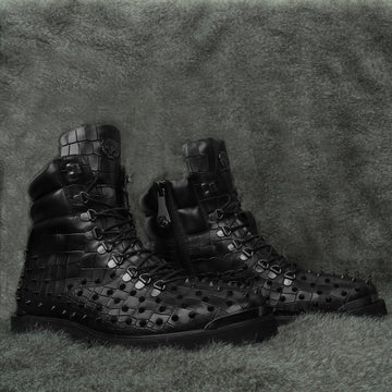 Stud Black Biker Boots in Deep Cut Leather with Ultra Light Weight by Brune & Bareskin