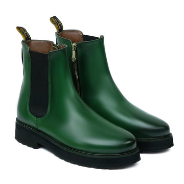 Brush-off High Ankle Chelsea Boots in Green Leather With Light Weight Sole By Brune & Bareskin