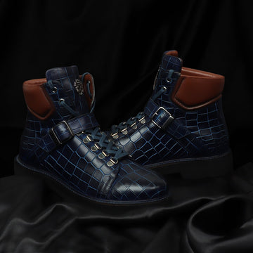 Blue Lava Inspired Boot Patina with Contrasting Dark Brown Collar Light Weight Leather by Brune & Bareskin