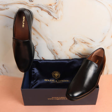 Black Slip-On's Shoe Comfort Opening Plain Genuine Leather