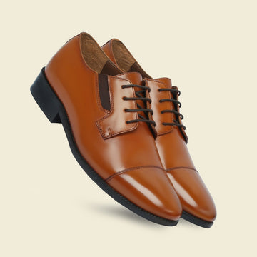 Men's Tan Cap Toe Leather Formal Shoes By Brune & Bareskin