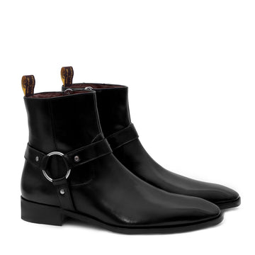 Men's Black Hand Made Chelsea High Ankle Boots with Stylish Silver Buckle one and only by Brune & Bareskin