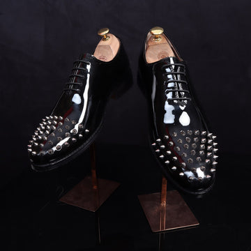 Men's Black Patent Leather Shoes with Studded Toe by Brune & Bareskin
