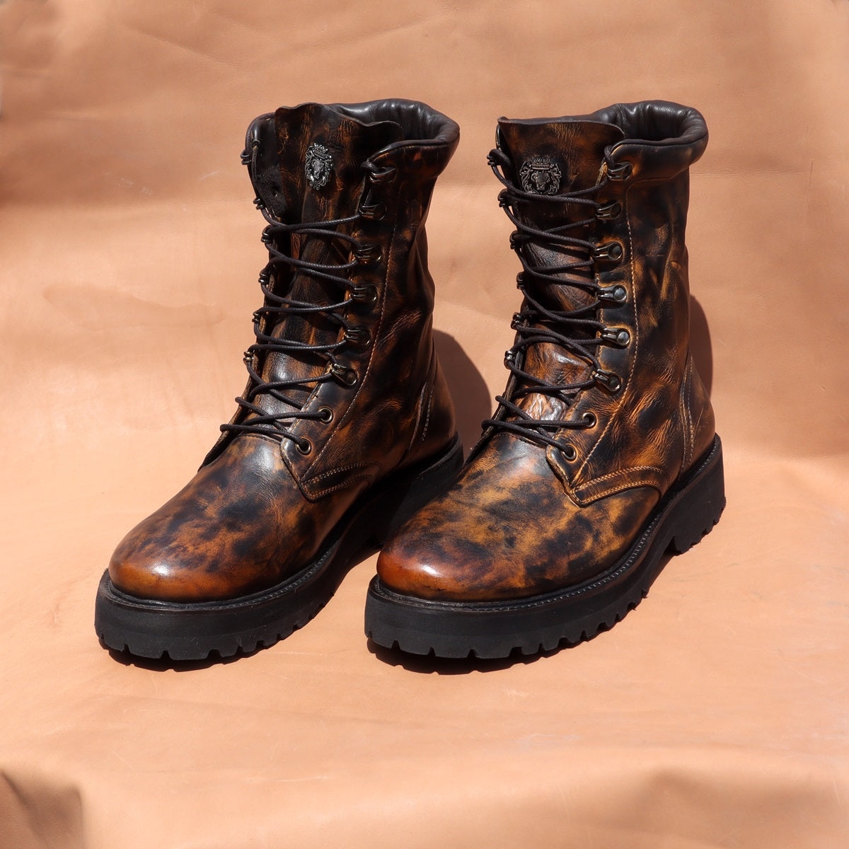 Boots Inverted Inverted Patina Finish Boots High Ankle Textured Dark Brown Leather Li