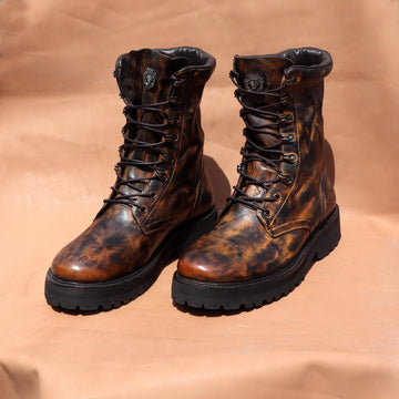 Inverted Patina Finish Boots High Ankle Textured Dark Brown Leather Light Weight  By Brune & Bareskin