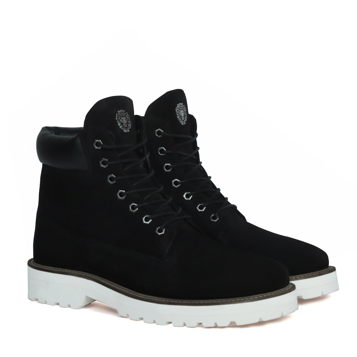 Light Weight Chunky Boot in Black Suede Leather with Lace-Up Closure White Sole By Brune & Bareskin