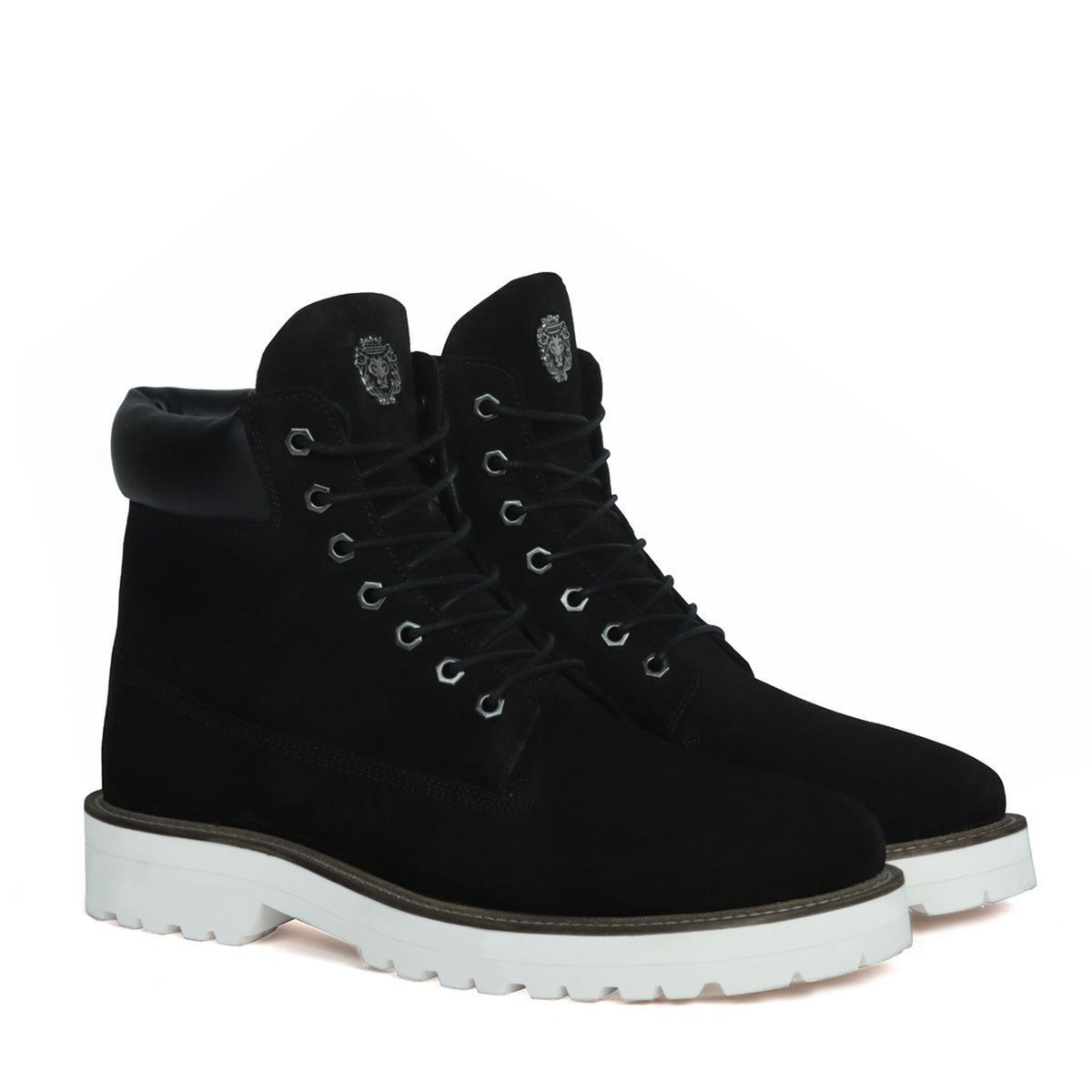 Light Weight Chunky Boot in Black Suede Leather with Lace-Up Closure W