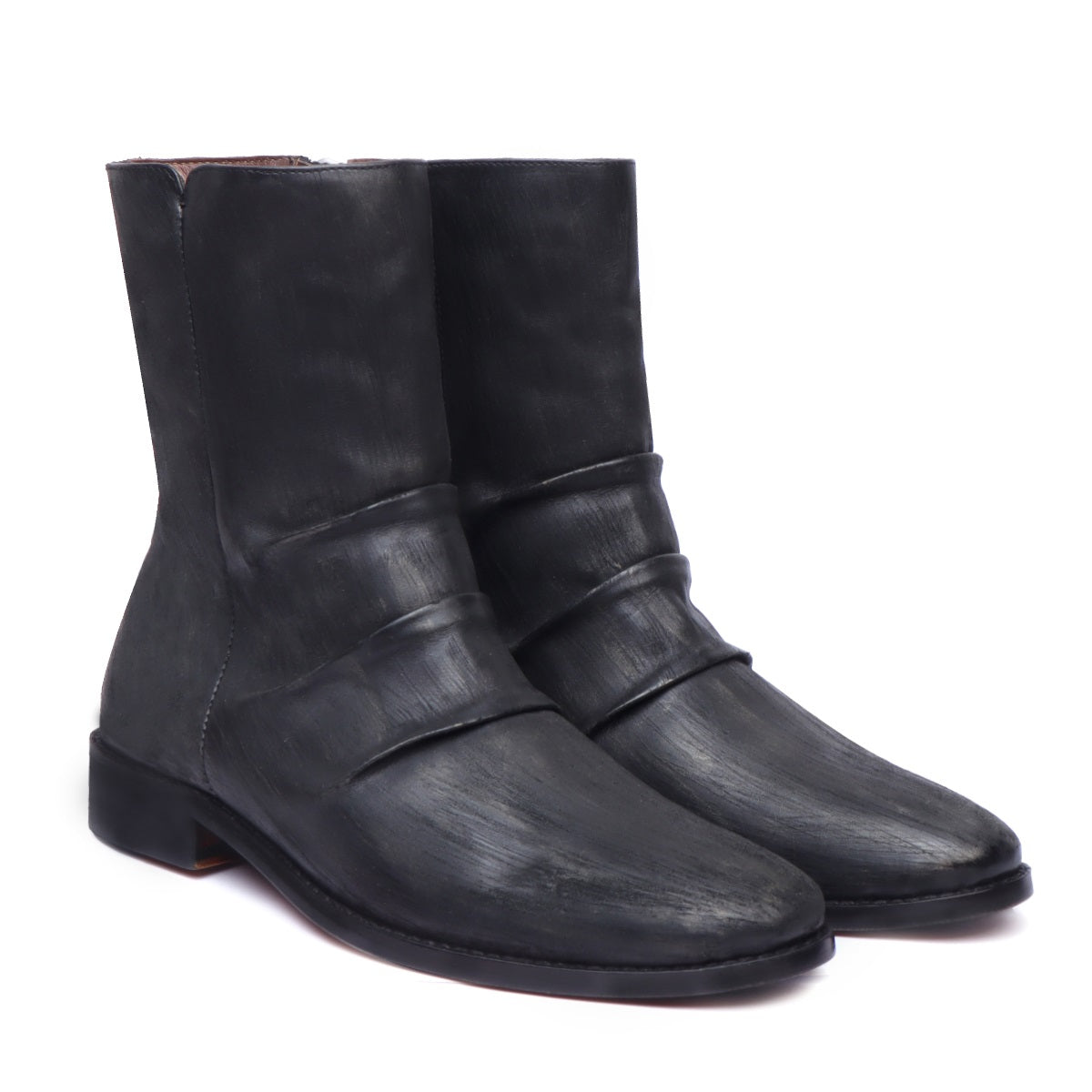Dual Tone Black Grey Hand Painted Genuine Leather With Zip Closure Men's Chelsea Boots By Brune & Bareskin