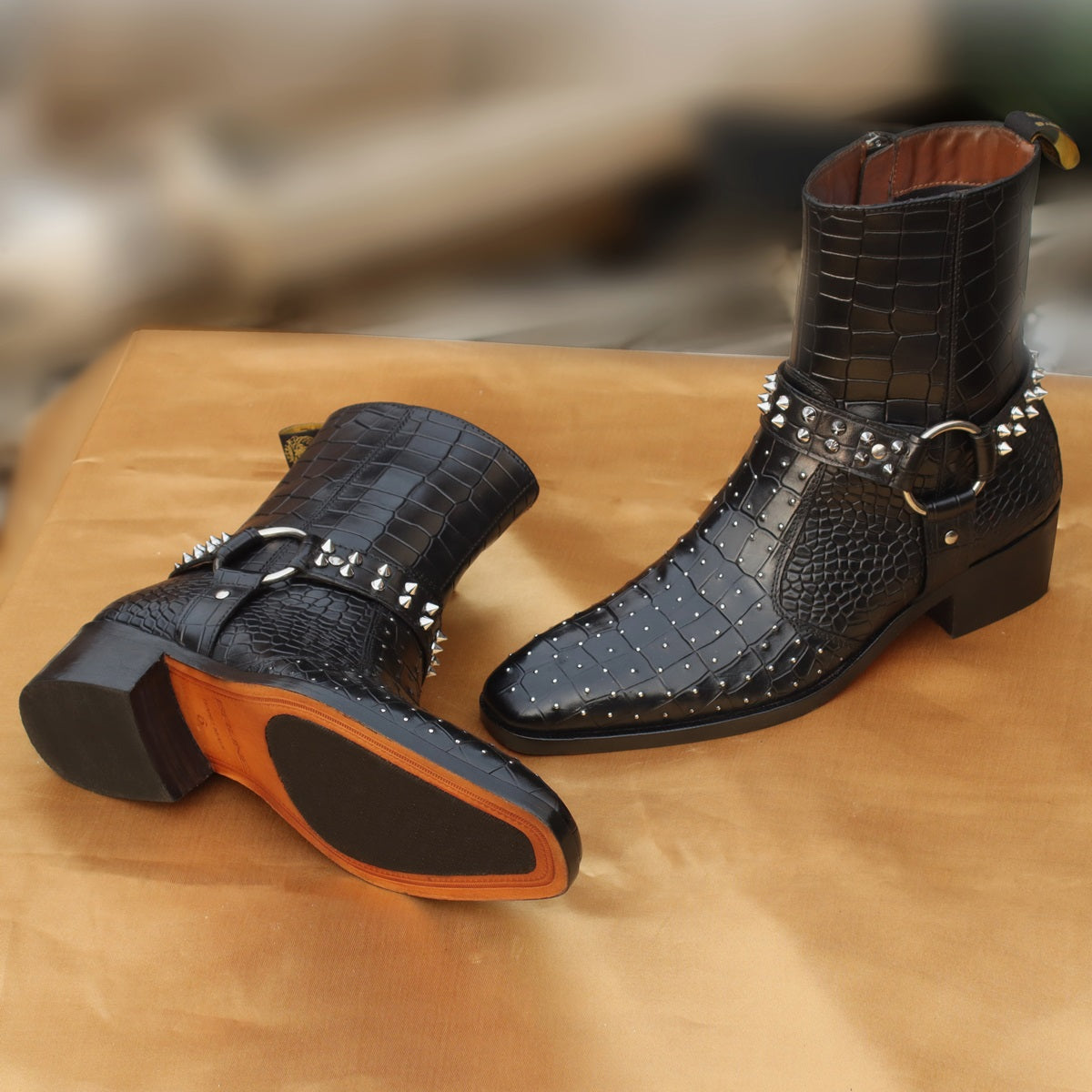 Cowboy Boots Lv Puffer Boots Black Deep Cut Leather Boots With