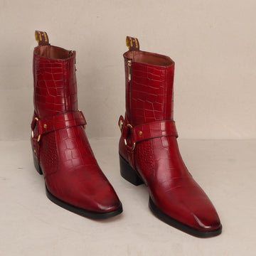 Wine Chelsea Boots with Stylish Buckle Strap in Deep Cut Leather by Brune & Bareskin