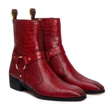 Wine Chelsea Boots with Stylish Buckle Strap in Deep Cut Leather by Brune & Bareskin