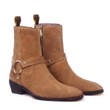 Brown perfect Cuban heel Boots Side Zip in Suede Leather