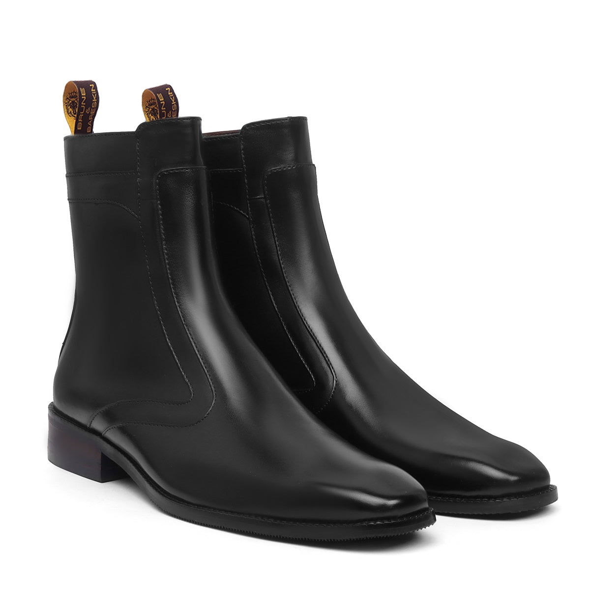 Quarter Layered Stitched Zip Closure Black Leather Chelsea Boots by Brune & Bareskin