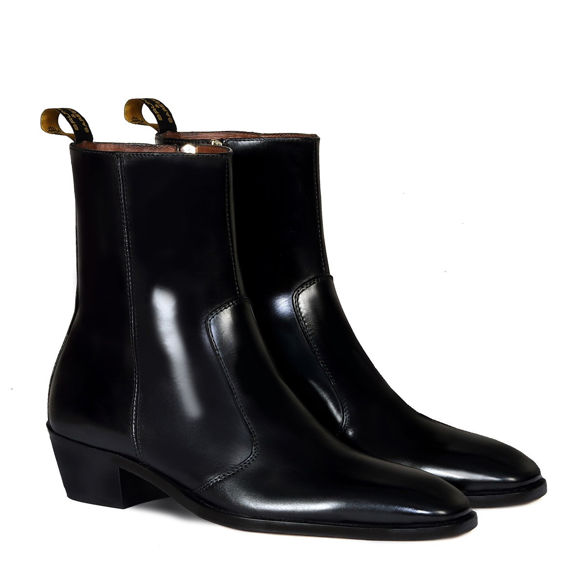 Cuban Heel Boots Stitched Black Leather with Zip Closure by Brune & Bareskin